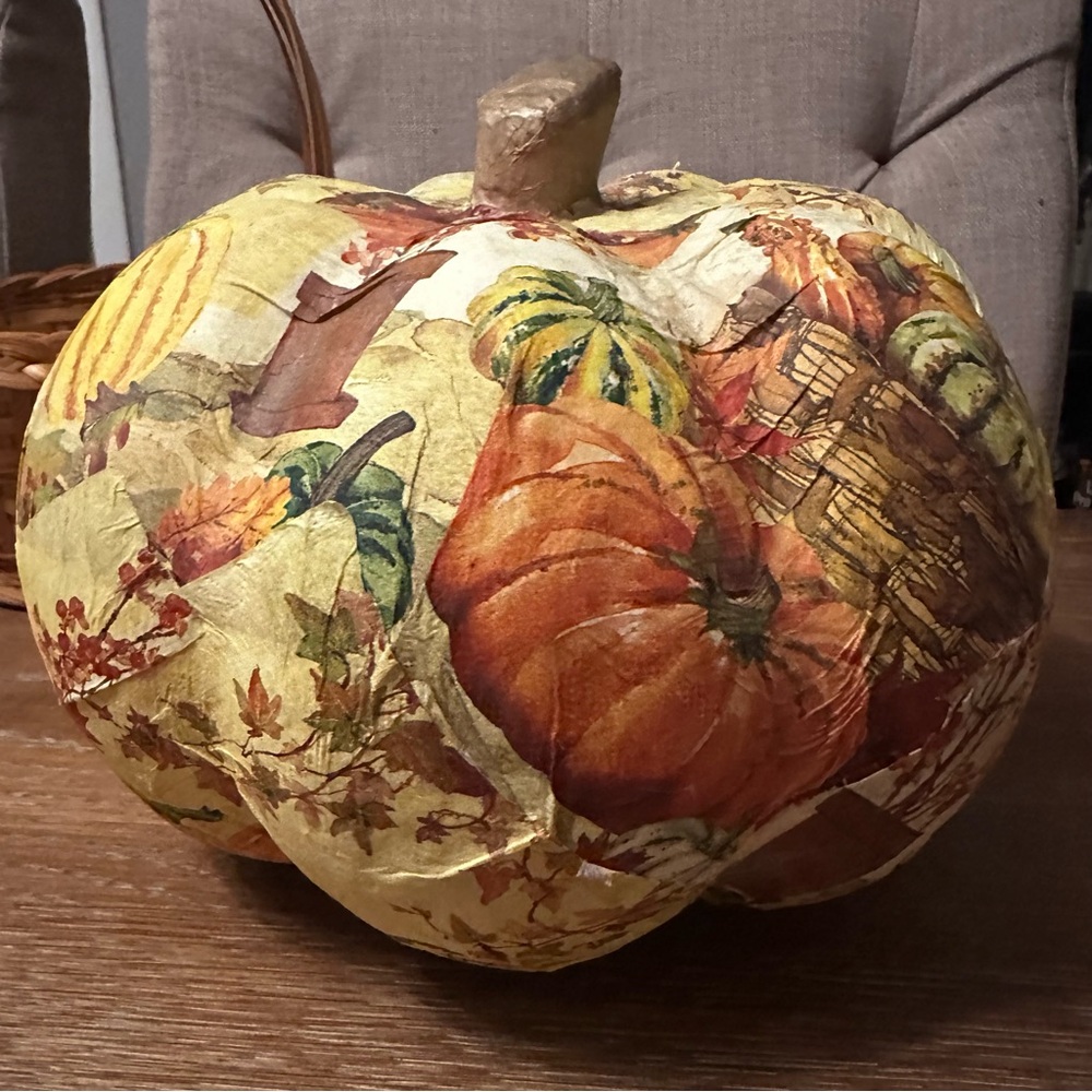 Vintage Fall Paper Pumpkin Large Yellow Orange